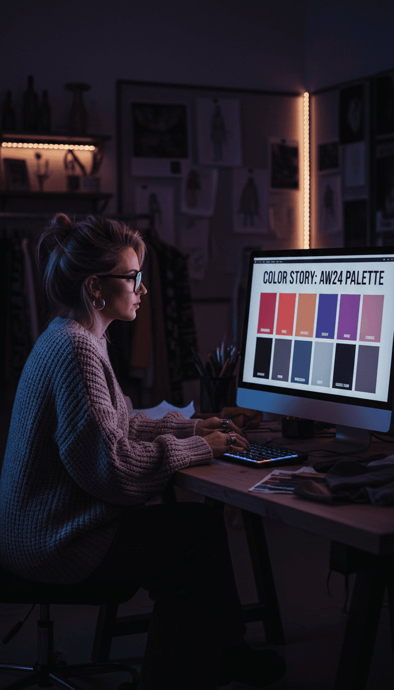 Designer reviewing color story on monitor