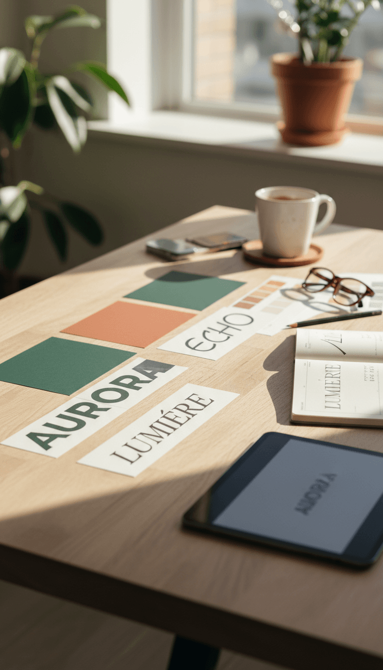 Brand color palette swatches and typography specimens