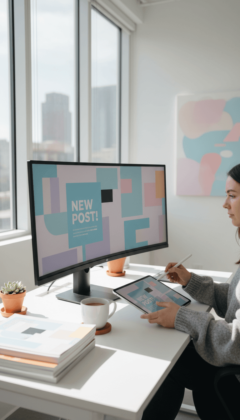 Graphic designer working on social media templates