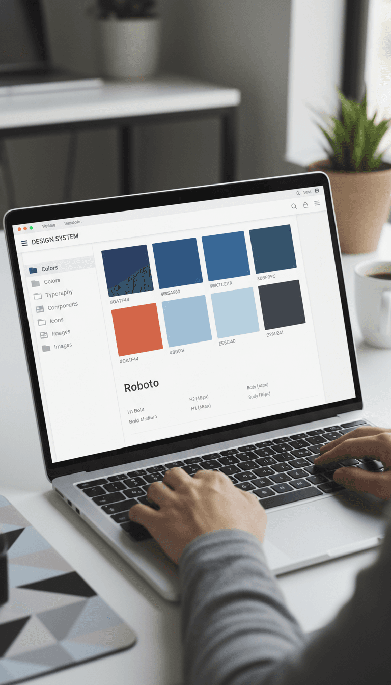 Organized design asset library on laptop