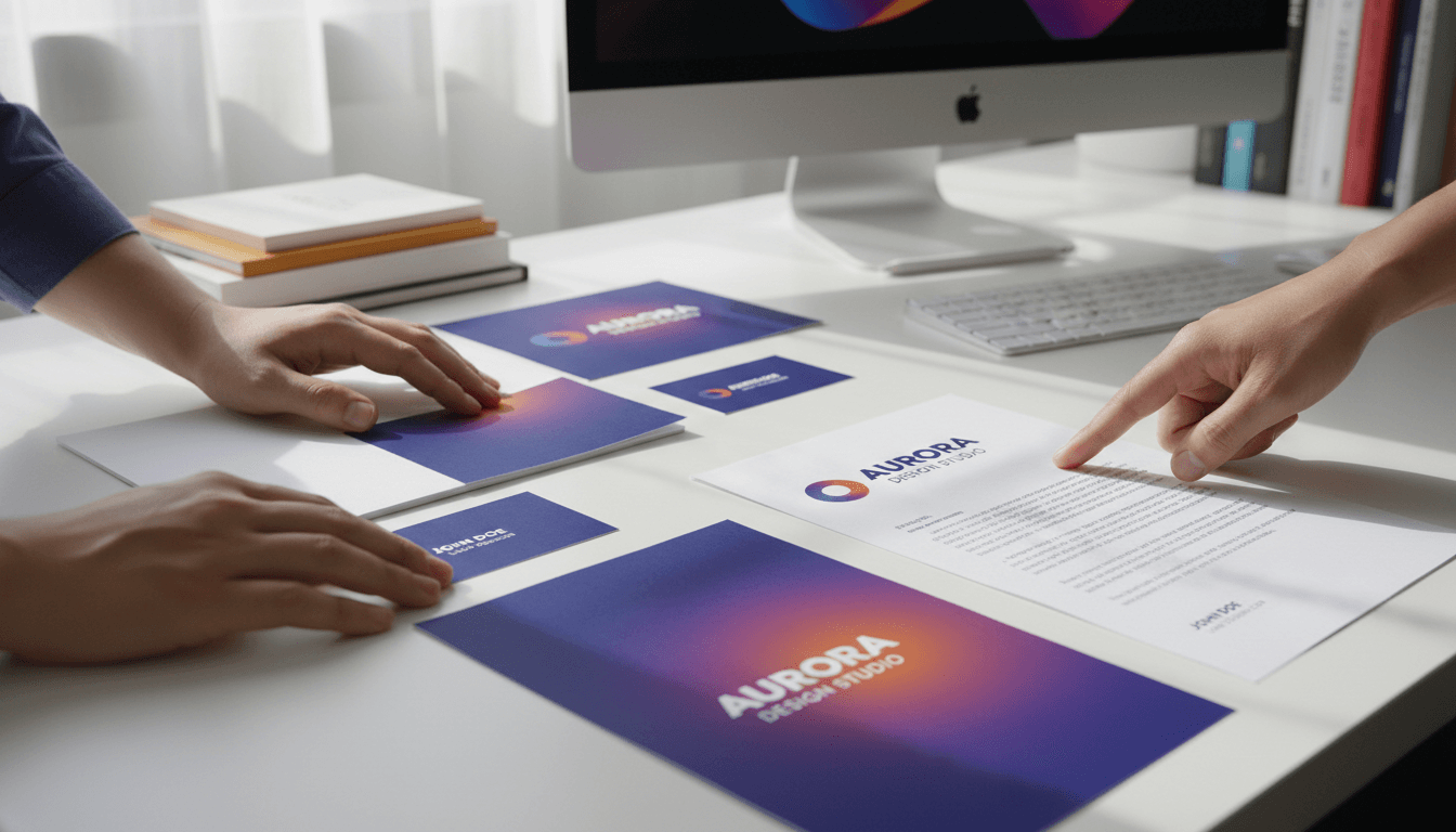 Stack of professionally printed business cards and brochures on a clean white surface