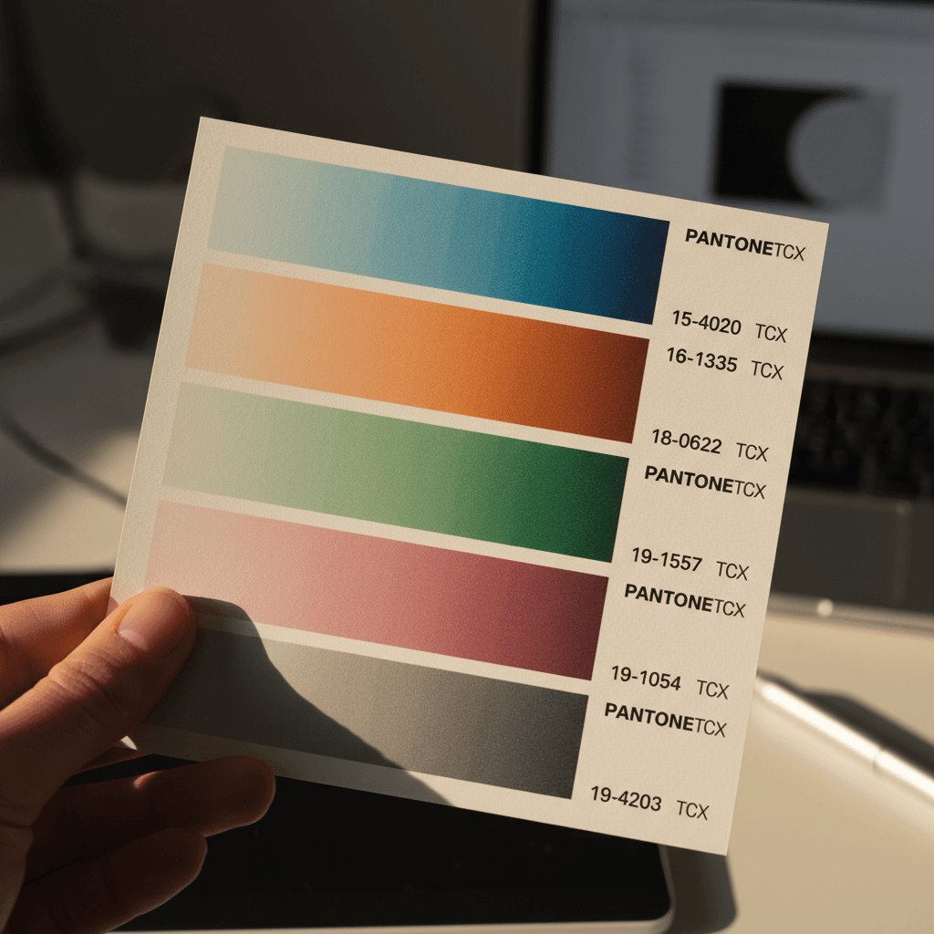 Comparing brand color swatches in natural light