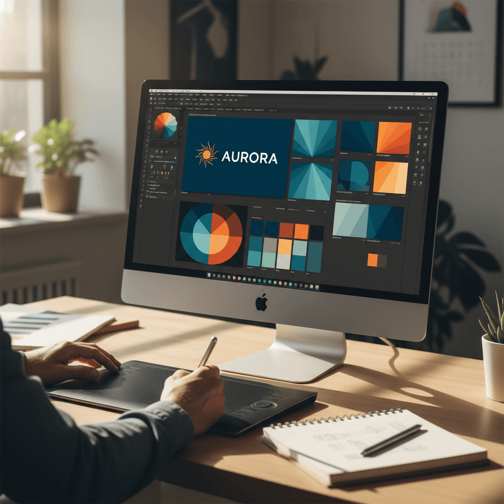 Designer presenting a simple typography poster to a client