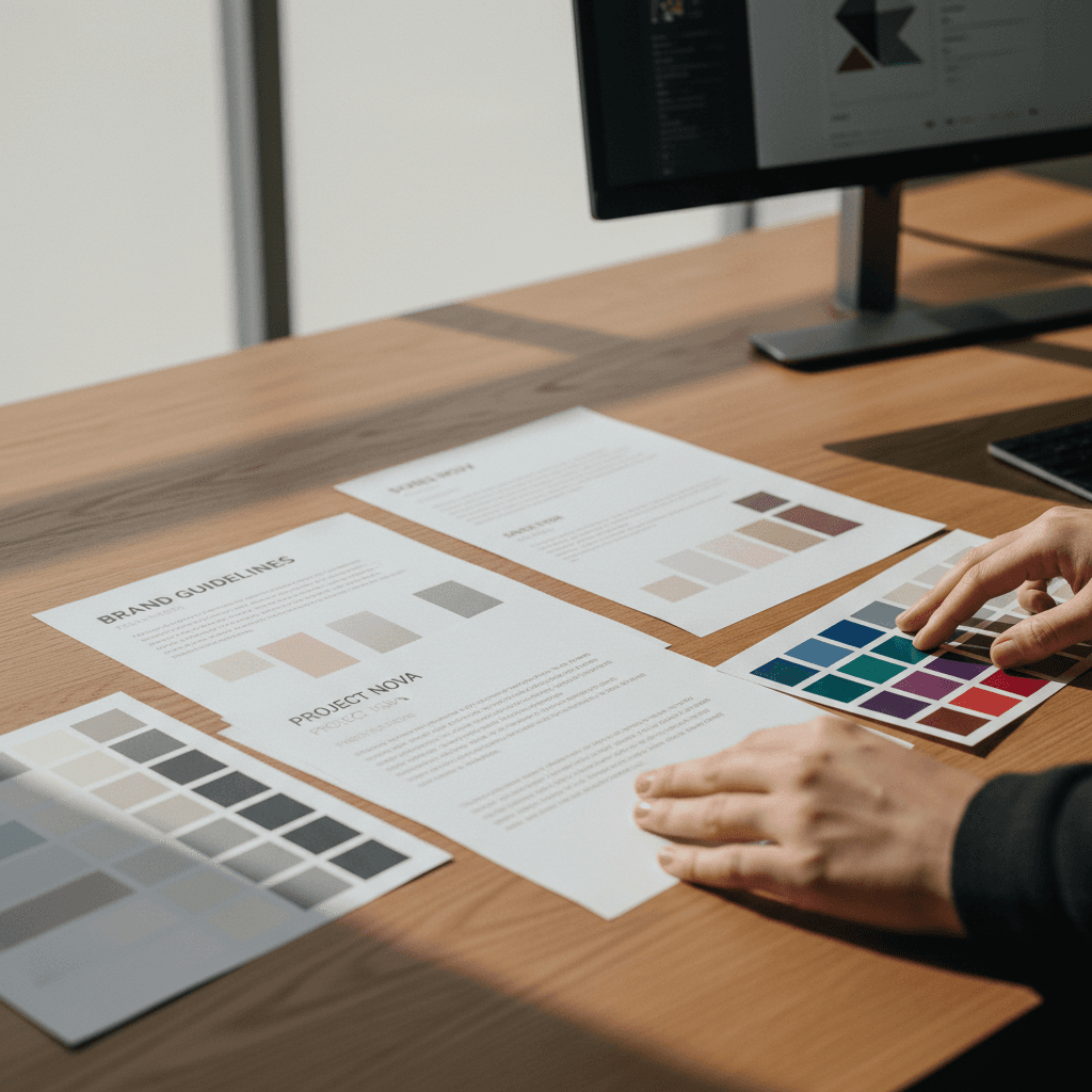 White presentation board with clean logo sketches and type specimens